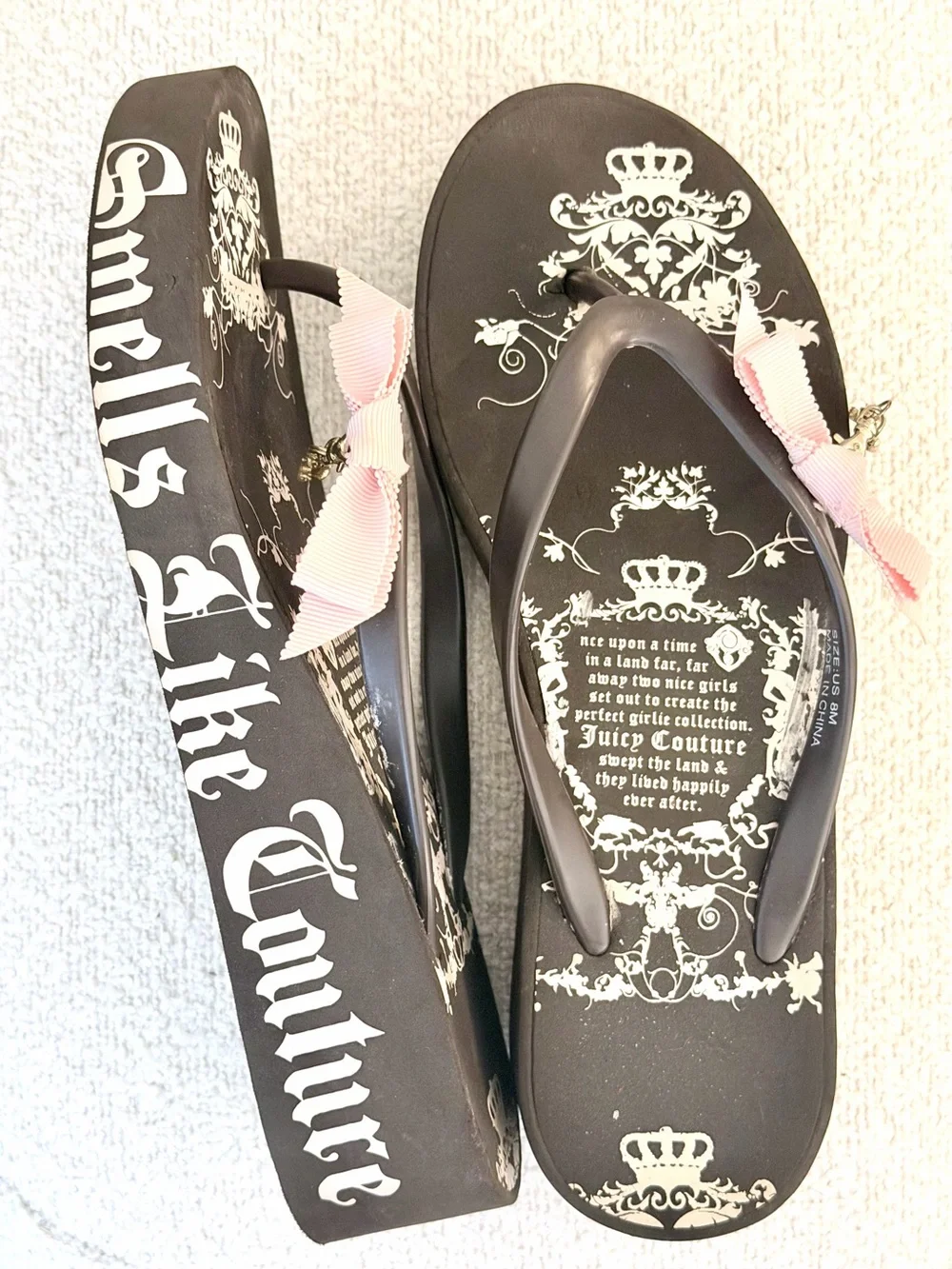 Juicy Couture Wedge Flip Flop with Pink Bow Size 8 - Picture 1 of 4